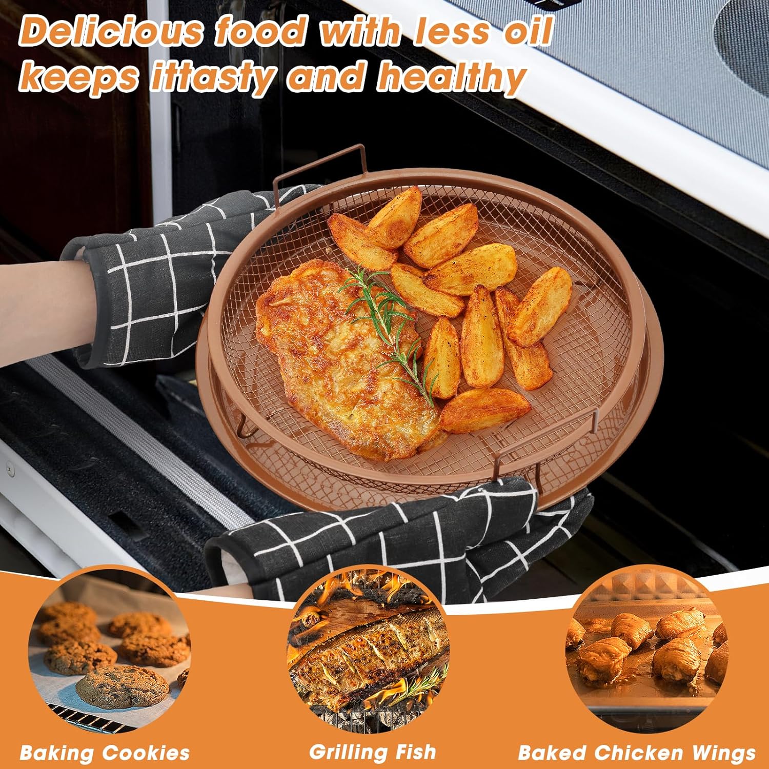 Set Of 2 Pcs Air Fryer Tray, Double Non Stick Crisper Tray, Multifunction Roasting Frying Basket, Heat Resistance Oven Grill Pan Basket, Cooling Grill Pan Plate With Handles Set Of 2 Pcs Air Fryer Tray, Double Non Stick Crisper Tray, Multifunction Roasting Frying Basket, Heat Resistance Oven Grill Pan Basket, Cooling Grill Pan Plate With Handles